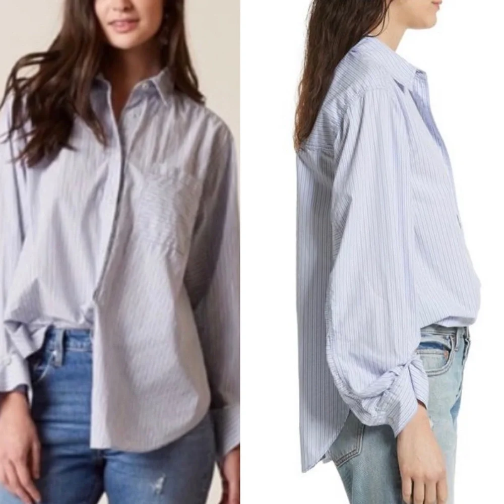 NWT Free People Tie It In A Bow Oversized Striped Button Down Shirt XS - Picture 4 of 13